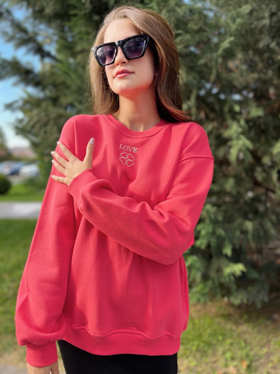 Bisiklet Yaka Nar Çicegi Sweatshirt