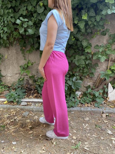 Beli Lastikli Pembe Keten Pantolon